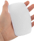 10Pk Self Adhesive Sneaker Heel Repair Patches Snug Fit Breathable Mesh Liner displayed in hand, showcasing flexible white mesh material.