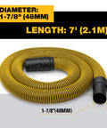 Beefy 7 Foot Vacuum Hose 1 7 8 Inch For Shop Vacs With Locking Tab Ultra Durable Yellow Accessory coiled showing connectors