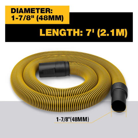 Beefy 7 Foot Vacuum Hose 1 7 8 Inch For Shop Vacs With Locking Tab Ultra Durable Yellow Accessory coiled showing connectors