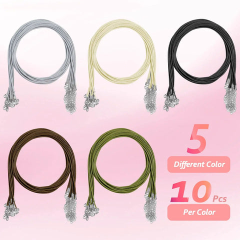 Fifty Pack Waxed Cotton Necklace Cords With Clasp 24 Inch Bulk Good Value For Jewelry Making Charms Pendants Bracelets Necklaces