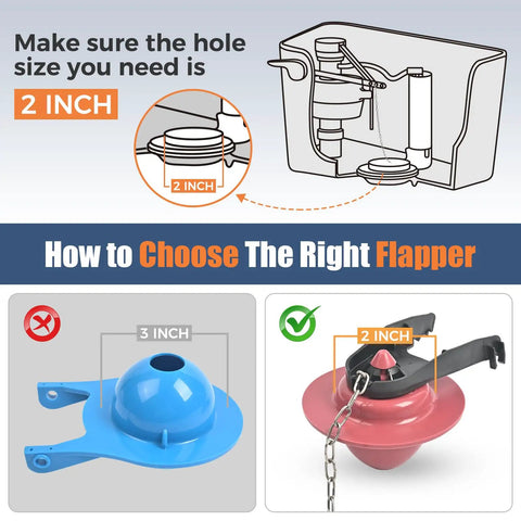 Universal Toilet Flusher Replacement Kit With Adjustable Fill Valve, Water Saving Quiet Anti Siphon Inside Tank 2 Inch Flapper No Hassle Install Red 1 Pack 2 inch flapper size guide