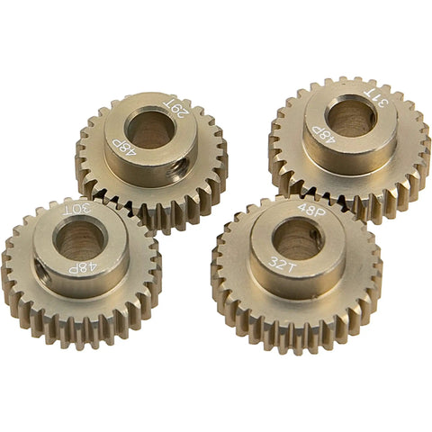 Dope 48DP 5mm Pinion Gear Set For 1 By 10 RC Cars, 7075 Aluminum, 29T 30T 31T 32T, Four Pack, Fits 5mm Shafts