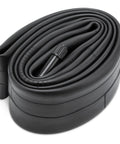 Fat Bike Tubes for 24 Inch Tires 24x2.125 to 24x2.40 With 32mm Schrader Valve shown coiled up in black rubber