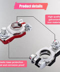 Straight Up Heavy Duty Positive And Negative Battery Terminal Connector Pair Rust Resistant Galvanized Iron Clamps side view with protective base