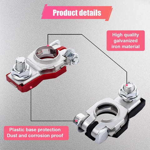 Straight Up Heavy Duty Positive And Negative Battery Terminal Connector Pair Rust Resistant Galvanized Iron Clamps side view with protective base