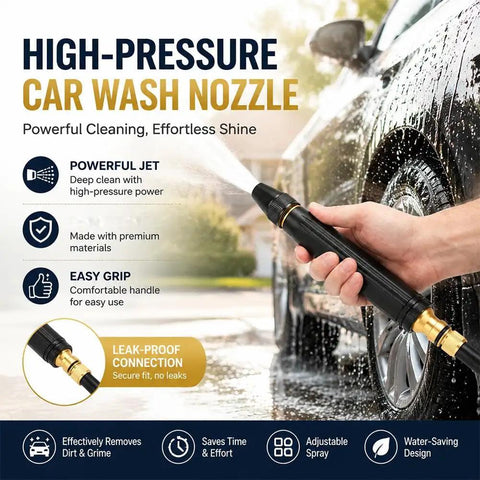 Upgraded Beefed Up High Pressure Water Gun With Booster Nozzle used for car washing, showing adjustable spray pattern on vehicle