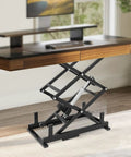 Rock Solid Electric Scissor Lift Table Delivers Smooth Hydraulic Lifts That Raise Workstations Easy Peasy Handles Up To 140 Pounds Without Breaking A Sweat under desk in stylish workspace.