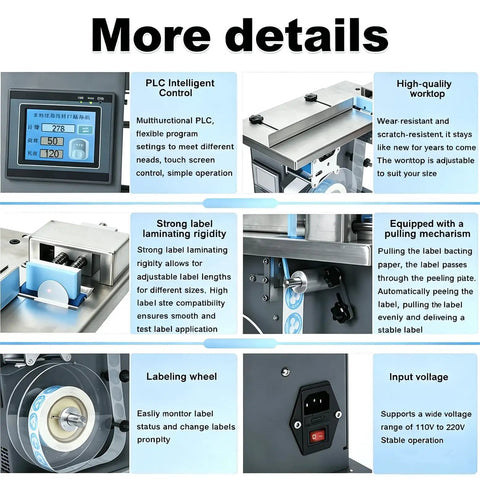 Semi Auto Plc Control Labeling Machine Applicator With High Precision Touch Screen For Bottles Jars Cans showing PLC control, labeling wheel, adjustable worktop.