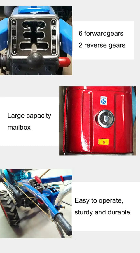 Compact 2 Wheel Walking Tractor For Small Farms And Gardens With gear system and large capacity mailbox