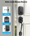 Keyless Front Door Lock Set With Handle, 3 In 1 Smart Lock With Fingerprint, Passcode And Mechanical Key, Anti Peep Keypad