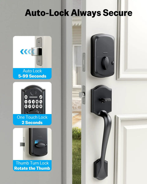 Keyless Front Door Lock Set With Handle, 3 In 1 Smart Lock With Fingerprint, Passcode And Mechanical Key, Anti Peep Keypad