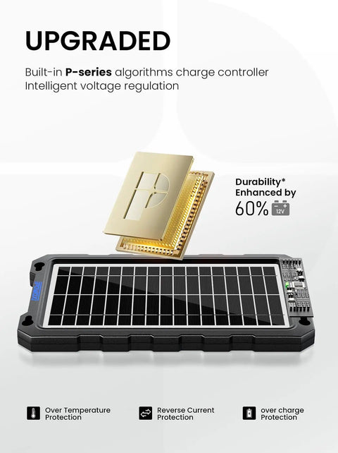 9W Solar Battery Trickle Charger And Maintainer Kit with intelligent charge controller and durability feature.