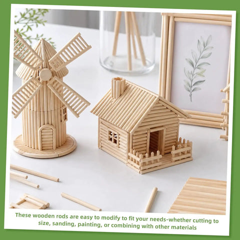 Straight Up Natural Bamboo Wooden Dowel Rods Quarter Inch by Twelve Inches Solid 50 Piece Craft Sticks used in windmill and house models.