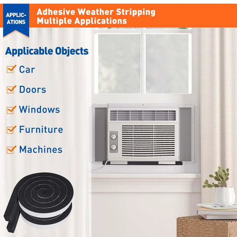 MAGZO weather stripping door seal; black adhesive foam tape, 1in x 1in, 13 ft total (2 rolls) for doors and windows.