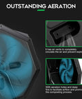 Close-up of 43 Gallon Dual Chamber Compost Tumbler With 360 Degree Rotating Bin showing aeration vents and fins for airflow.