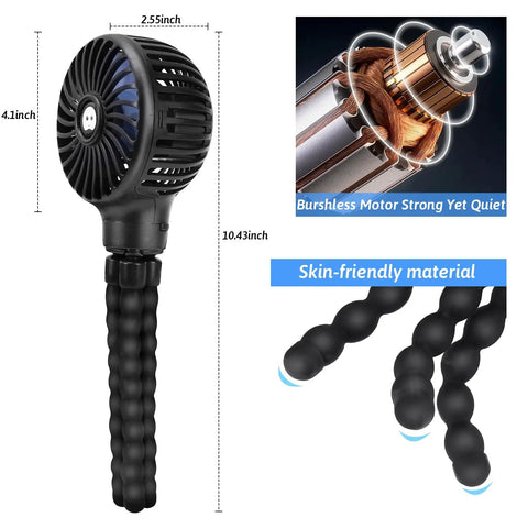 Clip On Stroller Fan USB Rechargeable Mini Personal With 3 Speeds 360 Degree Rotating Removable Flexible Tripod