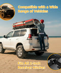 SUV on the beach with roof rack, featuring the Beefy 2-Inch Receiver Hitch Vise Mount For Bench Work, Heavy Duty Grinder Stand And Trailer Hitch Vise Plate, Adjustable Vise Stand For Winch Mount, Pipe Vise, Durable Workbench And Mobile Use.