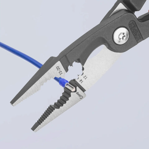 Six In One Electrical Installation Pliers With Comfort Grip Handles For Cutting Copper And Aluminum Cables Up To 19/32 Inch shown in use