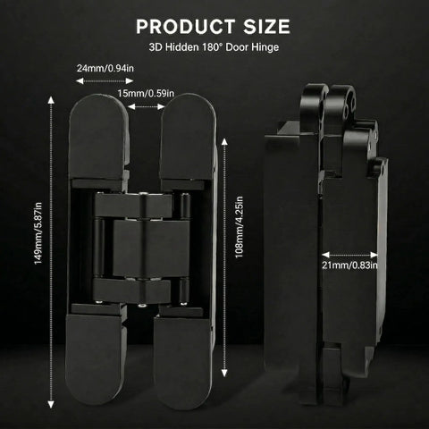 Heavy Duty 6 Inch Zinc Alloy Hidden Door Hinges Black 2 Pack Built Tough One Piece Die Cast Construction Rust Resistant Finish
