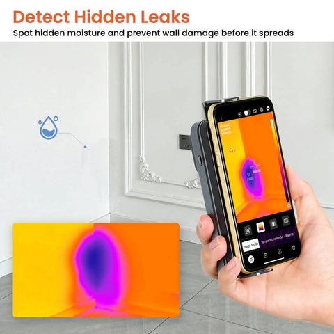 Wireless Thermal Imaging Camera For Android And iOS Smartphones With 512x384 Super Resolution in use detecting wall leak