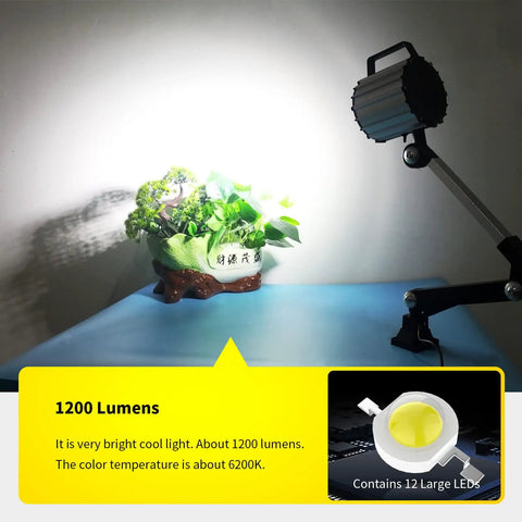 Waterproof Aluminum Alloy Work Light With Adjustable Long Arm For Lathe CNC Milling Drill Press And Workbench, 12W LED lighting a plant