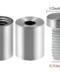 Rock Solid Stainless Steel Standoff Screws, 1/2 Inch Length By.78 Inch Cap Diameter, Silver 12 Piece Set on display with measurements.