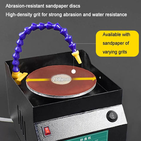 Heavy Duty Wet Dry Bench Sander 350W With 7 Speed Settings And Belt Sharpener For Wood Stone Plastic Acrylic Polishing No Dust Tool Kit showing 150mm sandpaper disc setup.