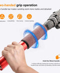 Top Shelf Spindle Sander Adapter Kit With Cushioned Rubber Sanding Drum Sleeve shows two-handed grip operation for precision.