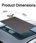 Product dimensions of Magnetic Sunroof Sunshade Mesh For Tesla Cybertruck 2023 To 2026 with mosquito illustration.