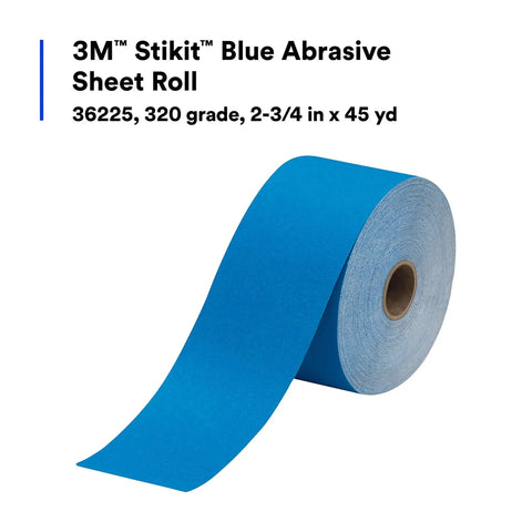 Stikit Blue Abrasive Sheet Roll 320 Grade No Hole 2 3 4 In X 45 Yd Automotive Sanding Paper Unrolled