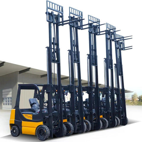 Heavy Duty Industrial Electric Pallet Jack And Forklift Truck For Warehouse Material Handling Pallet Transport Cargo Loading Factory Logistics Distribution Center Operations And Efficient Cargo Moves, multiple mast heights
