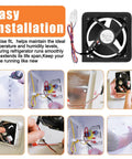 Upgraded Refrigerator Evaporator Fan Motor DA81-06013A Replacement For Samsung Fridge No Noise With Temperature Sensor RF263BEAESR RF260BEAESR Compatible, shown with installation process and components.