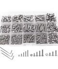 Solid 500pc Hex Socket Screw Nut Bolt Set In Black, 4mm Hardware Kit with assorted stainless steel fasteners and tools.