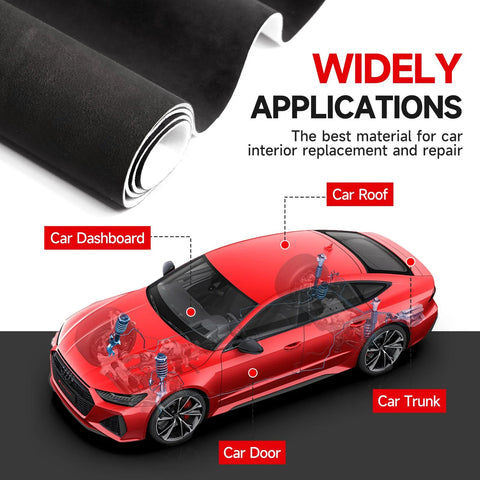 Rolled black suede auto headliner fabric with foam backing, 120" L × 60" W for car interior replacement.
