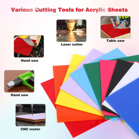 Adrattnay acrylic sheets set, 10 pcs, 12x12 inches, 3 mm (1/8 in) thick, opaque colored with protective paper.