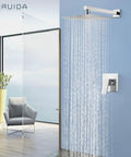 Rainfall Shower System With 10 Inch Wall Mount Head, Single Lever Mixer, SUS304 Stainless Steel, Chrome Polish in modern bathroom