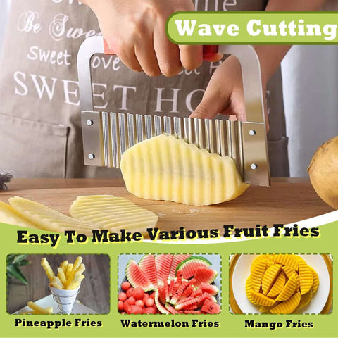 FANTEXY extra-large crinkle cutter with wood handle, stainless steel blade for making crinkle-cut fries.