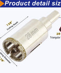 Heavy Duty Top Notch 1 1/8 Inch Diamond Hole Saw Drill Bit With Precision Pilot Tip showing size and cutting specifications.