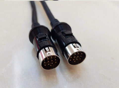 Ham Radio OPC598 Data Cable With 13 Pin DIN MIDI Gold Plated Connectors showing secure clips on both 6 foot reinforced cables