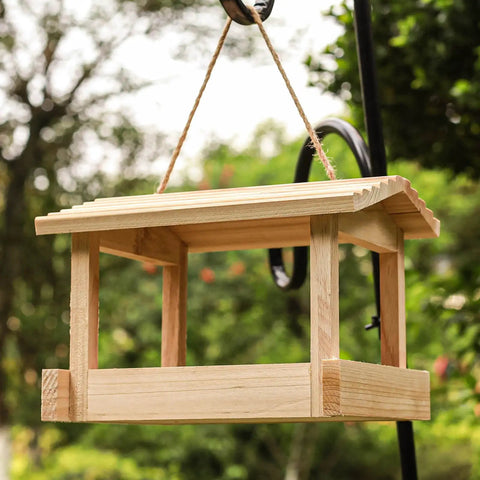 Outdoor Wooden Bird Feeder For Hangin Attracts Cardinals Finches Bluebirds Mealworm Ready Easy Clean With Hemp Rope Durable