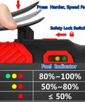 Close-up of Cordless 2 Inch Alloy Steel Wrench Kit with LED Light showing lock off switch and fuel indicator display
