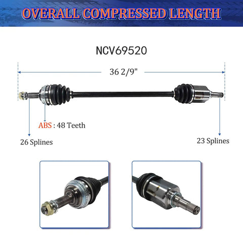 Front CV Axle Shaft For Toyota Corolla 1993 To 2002 1.8L Celica ST 1990 To 1993 Manual Geo Prizm 1993 To 1997 Chevy Prizm 1998 To 2002 Joint Drive Shaft shown with dimensions