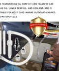 No Fuss Fluid Transfer Pump For Lower Unit Gear And Transmission With Swivel Adapters And Flexible Hose With Premium Aluminum Fittings That Fits Standard Quart Bottles Smooth Operator Build showing components and setup for oil transfer.