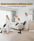 Lightweight Corded Stick Vac With Handheld Conversion For Quick Household Tidy Ups Powered By A Workhorse Motor That Nails Every Mess Swivels Flawlessly While You Scrub Away Floor Grime in use by a person cleaning a living room.