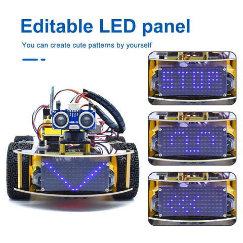 4WD Arduino Compatible Smart Car Kit For DIY Makers, Dual Programming Modes With Graphical Mixly And Arduino Code, STEM Robotics Project For Teens And Adults, Uno R3 Compatible Educational Coding Kit, 4WD robot car with editable LED panel
