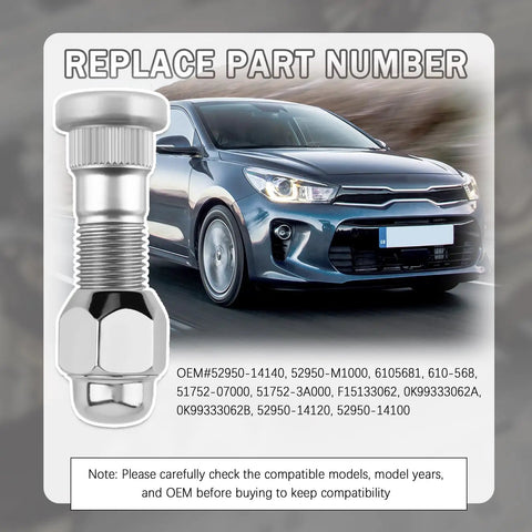 Premium 4 Set M12x1.5 Wheel Bolt And Lug Nut Upgrade Kit For Hyundai Tucson Azera Veloster Santa Fe Elantra Kia Replacement Studs That Fix Your Ride Smoothly Without Duds Or Glitches In The Drive Today, silver steel wheel bolt