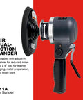 Dual Action 6 Inch Angle Air Sander With Quiet Orbit And Side Exhaust For Smooth Swirl Free Finishes, 12,000 RPM, 0.25 HP