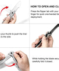 Instructions showing how to operate EDC Pocket Knife With 3.5 Inch Flipper And Liner Lock 420C Stainless Steel Blade Lightweight Tactical Knife