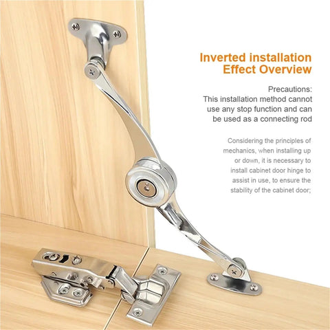Soft Close Lift Up Wardrobe Hinge Set With Stay Buffer Damper installed in cabinet showing inverted installation effect