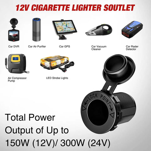 Hella Fast Pd Type C And Qc 3.0 Usb Outlet Panel With Cigarette Lighter Socket For 12V To 24V Atvs Trucks Rv Boats And Marine Rigs close-up of 12V cigarette lighter socket